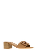 Fendi Camel Leather Baguette Mules