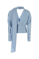 Ganni Light Blue Satin Blouse