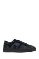 Santoni Blue Leather And Suede Sport Sneakers
