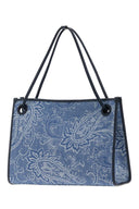 Etro Embroidered Denim Medium Eyes Shopping Bag