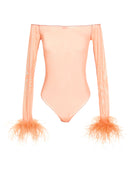 Osèree Feather Transparent Mesh Bodysuit