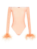 Osèree Feather Transparent Mesh Bodysuit