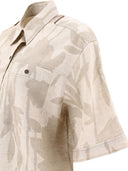 Brunello Cucinelli Ramage Print Lessivé Linen Shirt With Shiny Tabs