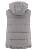 Brunello Cucinelli Nylon Down Vest With Hood And Shiny Trim