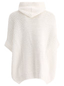 Brunello Cucinelli Soft Feather Yarn Link Stitch Poncho Style Cardigan With Monili