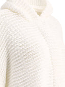 Brunello Cucinelli Soft Feather Yarn Link Stitch Poncho Style Cardigan With Monili