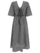 Ganni "Seersucker Check" V Neck Dress