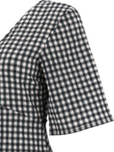 Ganni "Seersucker Check" V Neck Dress