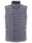 Brunello Cucinelli Denim Effect Linen Vest Jacket