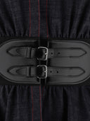 Alaïa Belted Dress In Stretch Raw Denim