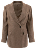 Brunello Cucinelli cepillado de lana techno chevron blazer con monili
