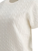 Brunello Cucinelli Cashmere Cable Knit Short Sleeve Sweater