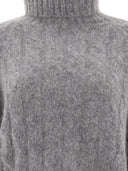 Brunello Cucinelli Wool And Mohair Cable Knit Turtleneck Sweater With Monili