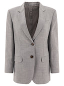 Brunello Cucinelli Linen And Wool Canvas Blazer With Monili