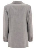 Brunello Cucinelli Linen And Wool Canvas Blazer With Monili