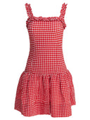 Ganni Stretch Seersucker Strap Ruffle Mini Dress