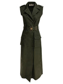 Elie Saab Gabardine Midi Dress Palm Shade40 Gabardine