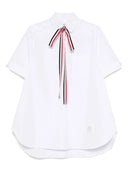 Thom Browne Short Sleeve Blouson Shirt W/ Rwb Grosgrain Bow Tie In Solid Poplin