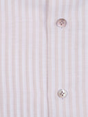 Mazzarelli Camicie Camicia In Misto Lino/Cotone A Righe Bianca E Beige Slim Fit