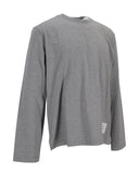 Thom Browne Oversized Long Sleeve Tee W/ Rwb Knit Trim In Medium Weight Jersey