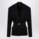 La giacca a petto single di lana nera Attico con epaulette