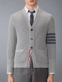 Thom Browne Garment Dye Cardigan Stitch V Neck Cardigan In Cotton W/ Tonal 4 Bar Stripe