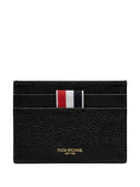 Thom Browne Single Card Holder W/ Goose Half Drop Embroidery In Pebble Grain Leather