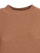 Fabiana Filippi Maglia Girocollo Manica Corta In Paillettes Lino Color Vimini