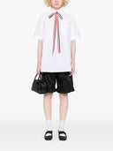 Thom Browne Short Sleeve Blouson Shirt W/ Rwb Grosgrain Bow Tie In Solid Poplin