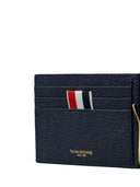 Thom Browne Money Clip Wallet W/ Side 4 Bar Stripes In Pebble Grain Leather