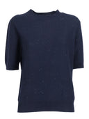 Fabiana Filippi Maglia Girocollo Manica Corta In Paillettes Lino Color Blu Notte