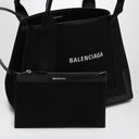 Balenciaga Small Black Cabas Bag In Canvas And Leather