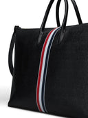 Thom Browne Soft Duffle Bag W/ Rwb Stripe In Pebble Grain Leather