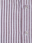 Mazzarelli Camicie Camicia In Misto Lino/Cotone A Righe Bianca E Marrone مقاس نحيف