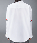 Thom Browne Supersized Point Collar Shirt W/ Rwb Grosgrain Armbands In Oxford
