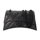 Chaîne d'écrasement S Hobo sac Balenciaga en cuir noir