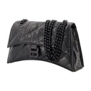 Chaîne d'écrasement S Hobo sac Balenciaga en cuir noir