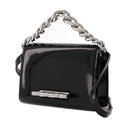 Mini bolso de cadena de cuatro anillos en plato negro de cuero
