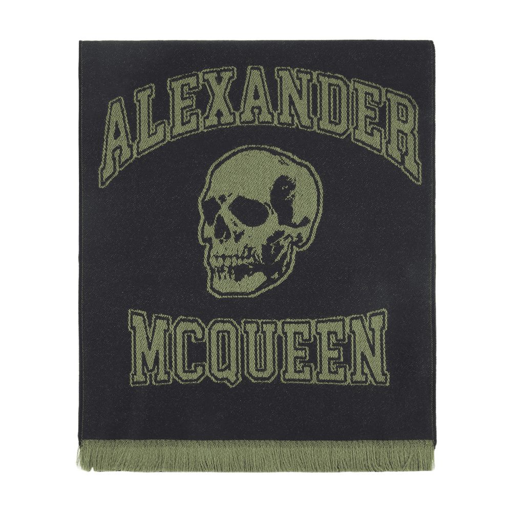 Varsity Skull Logo Scarf Alexander Mc Queen Wool Black