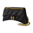 Chaîne d'écrasement S Sac d'épaule Balenciaga en cuir noir
