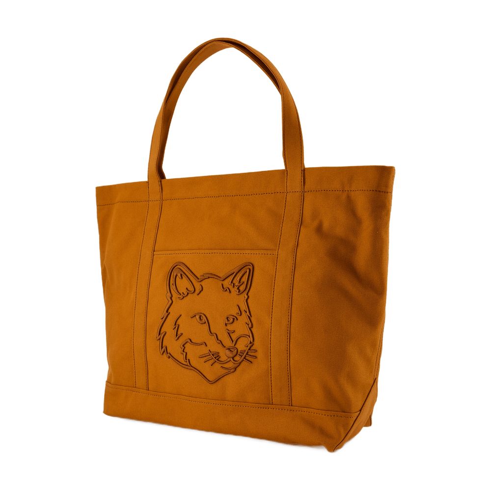 Fox Head Large Shopper Bag Maison Kitsune Cotton Brown