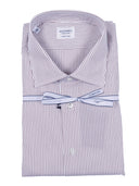 Mazzarelli Camicie Camicia In Cotone A Righe Marrone E Bianca Slim Fit