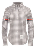 Thom Browne Classic Long Sleeve Point Collar Shirt W/Armbands In Gingham Check Poplin