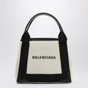 Balenciaga Navy XS BEIGE / Toile noire et sac de cabas en cuir