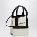 Balenciaga Navy XS BEIGE / Toile noire et sac de cabas en cuir