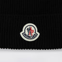 Moncler Black Wool Motorhaube mit Logo Patch