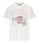 Ganni Animals Weißes Basic-T-Shirt