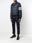 Thom Browne Downfilled Snap Front Detachable Hood Bomber W/ 4 Bar In Matte Finish Nylon