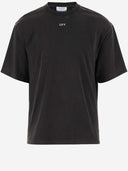Off White Cotton T Shirt With Painted Print And Logo