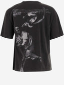 Off White Cotton T Shirt With Painted Print And Logo